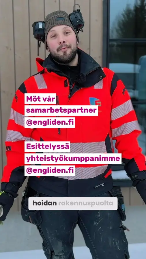 Jonas från Engliden i arbetskläder i en samarbetsvideo med ES Måleri